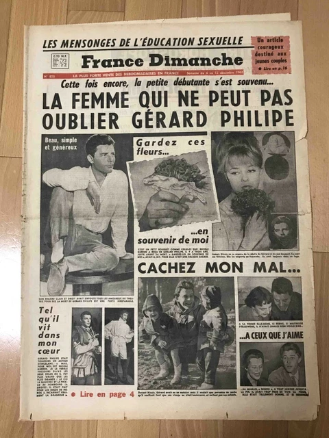 ►France Dimanche 850/1962 - Gerard Philipe - Edith Piaf - Josephine Baker