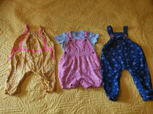 Bundle of 4,baby girl 9-12 Months,3 Rompers various lengths & brand new t shirt