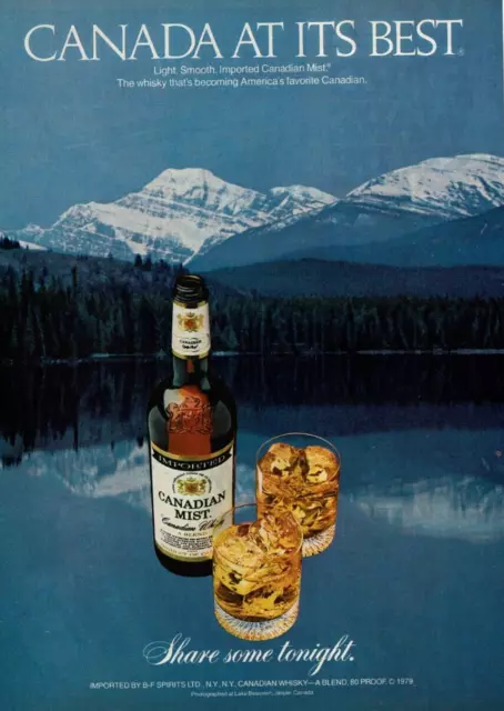 1981 Vintage Print Ad Canadian Mist Whiskey Canada At Its Best Lake Mountains