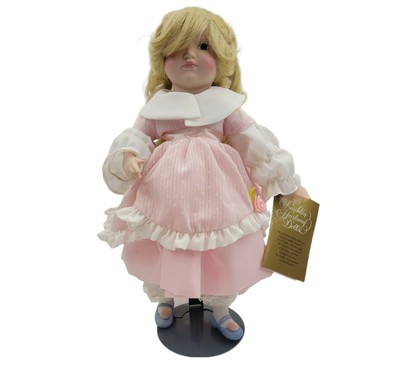 Franklin Heirloom Doll Girl Dress Blonde, Porcelain 12 inch, stand not included
