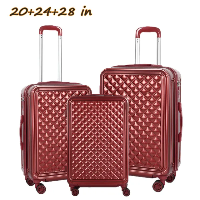 3-Piece Set Hardside Spinner Suitcase Hardshell Luggage w/TSA lock 20"24"28",Red
