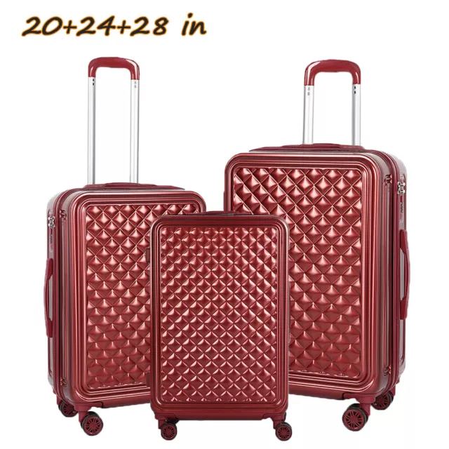 3-Piece Set Hardside Spinner Suitcase Hardshell Luggage w/TSA lock 20"24"28",Red