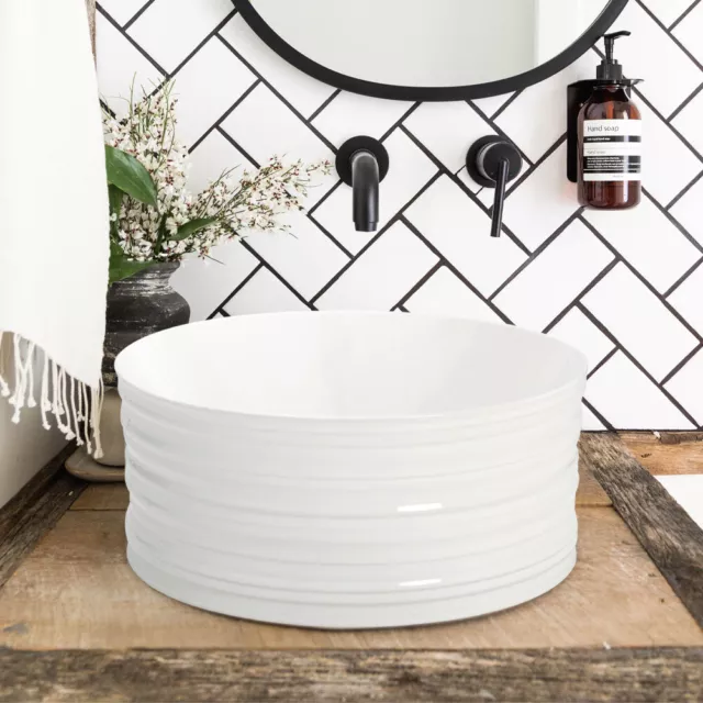 Round Bathroom Cloakroom Ceramic Counter Top Wash Basin Sink Washing Bowl Vessel