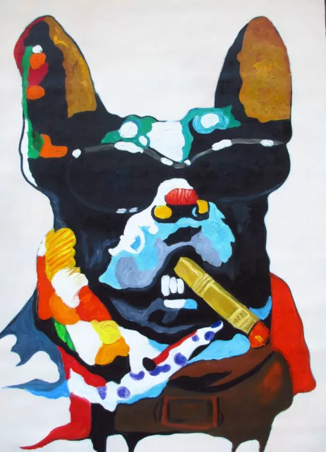 canvas dog cigar sun glasses Print painting pop street art 80cm abstract
