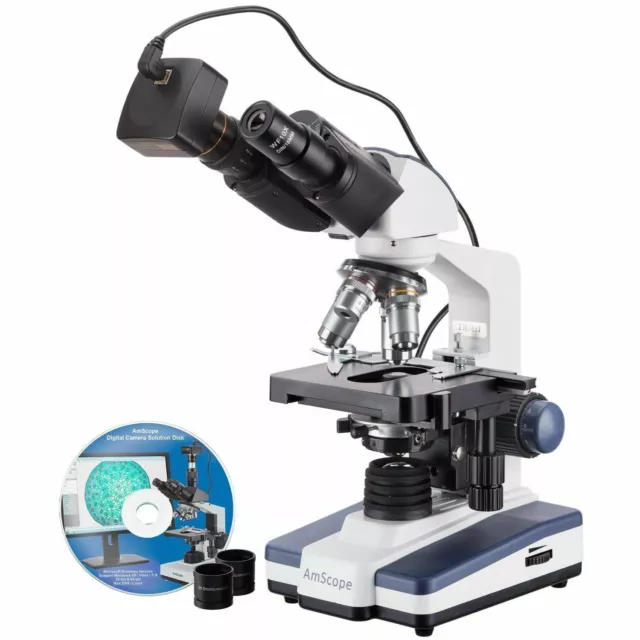AmScope 40X-2500X LED Labo Jumelles Composé Microscope Avec 3MP Caméra