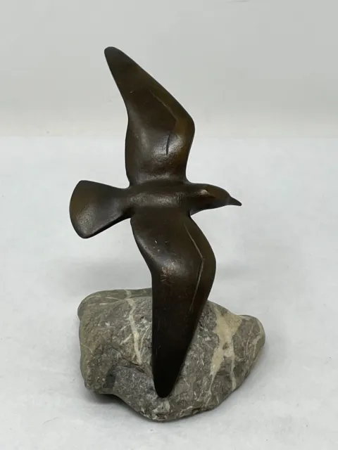 Vintage Art Deco Bronze Seagull Sculpture Figure By Charles Reussner Stone Base
