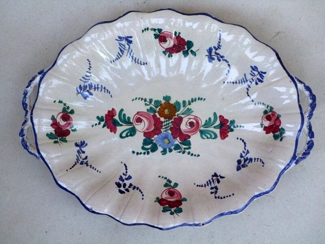 Faïence   Italie   Ancien Plat Ovale Decor Peint Main