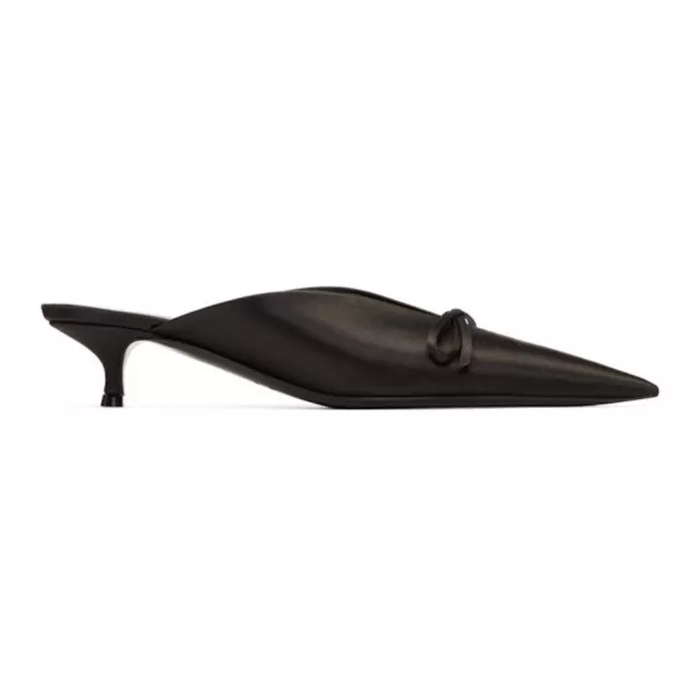 Balenciaga Satin Pointed-toe Knife Mule Heel, EU Size 38 / US Size 8, Black