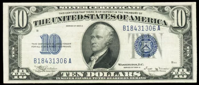USA Silver Certificate $10 Series of 1934B Fr-1703 VF