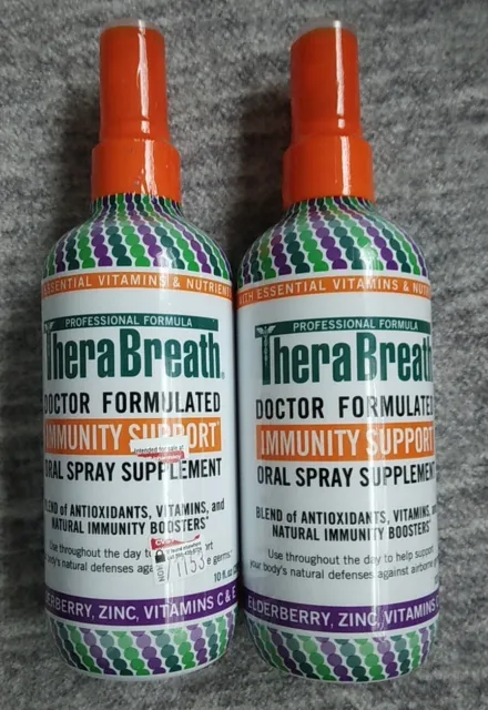 2 Pack  TheraBreath Immunity Support Oral Spray Supplement 10oz Each Vegan