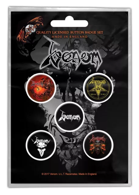 Venom Black Metal 5 Button Set Badge Pack Badges Official New