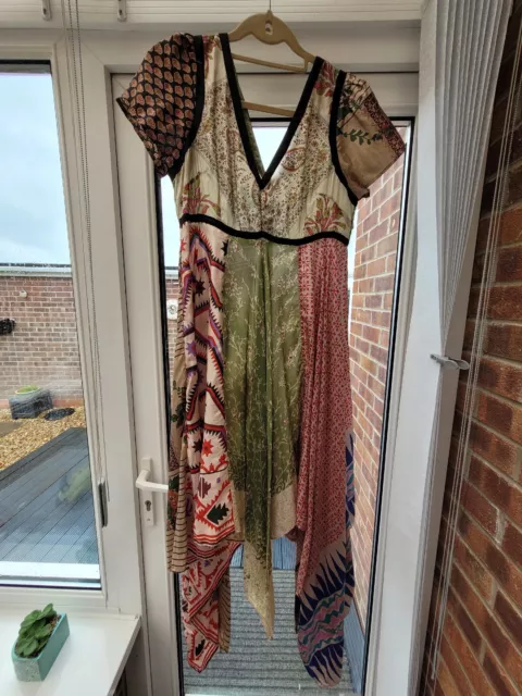 Kate Moss Topshop Hanky Hem  Silk Asymmetric Midi Dress - Size 14 UK.