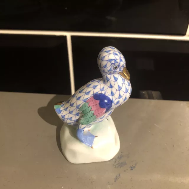 Herend Porcelain Blue Fishnet Duck