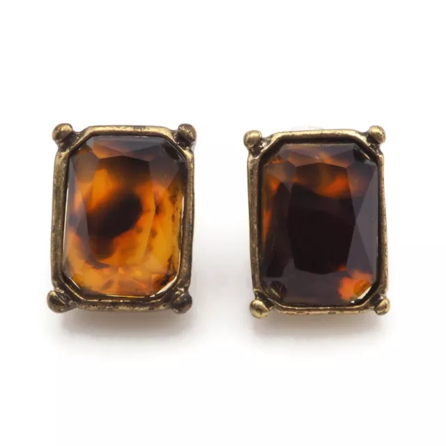 Gold Tone Faux Tortuoise Shell Faceted Stone Post Fashion Earrings