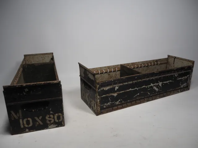 2 x Vintage Industrial Metal Tool Storage Tray Drawer Great Planter Decor