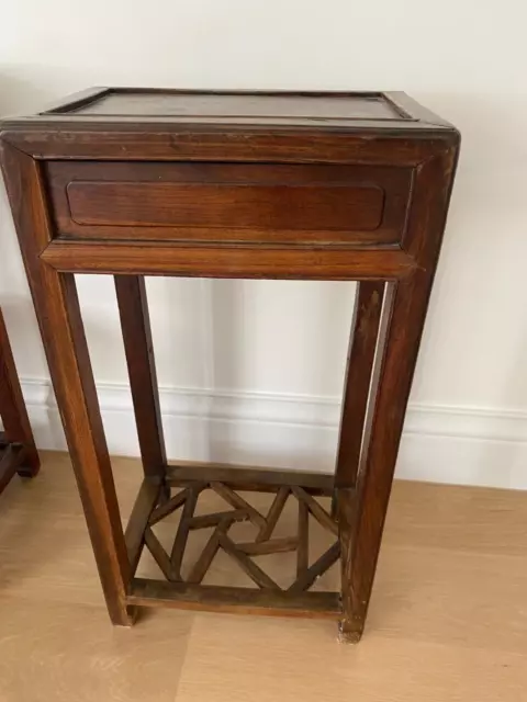 Antique Chinese Rosewood Wooden Intricate Side Table Jardinier Draw 75Cm Tall