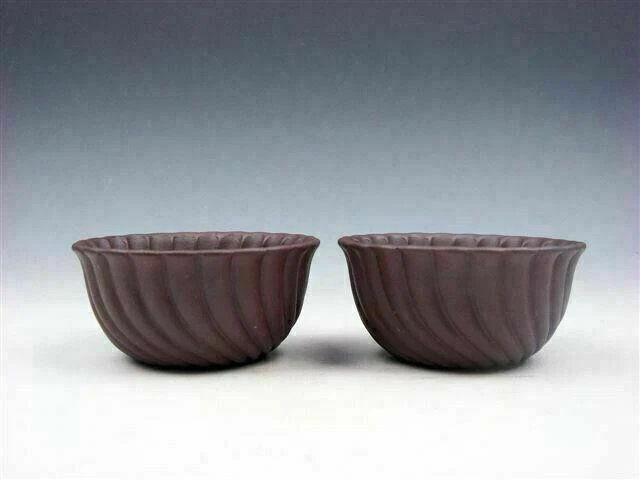 Pair YiXing Zisha Clay Hand Crafted Unique Shape Tea Cups Tea Ceremony #05052003