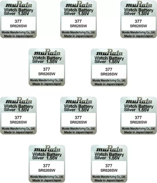 10 x Murata 377 SR626 AG4 SR626SW Silberoxid 0% Mercury Uhrenbatterien [10er-Pac