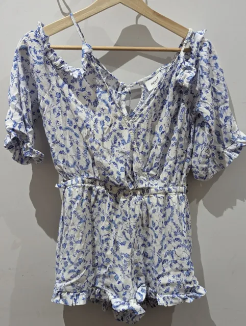 Seed Jumpsuit Floral w/- Drill Edge Size 8 Blue & White
