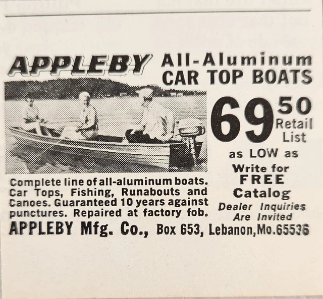 1968 PRINT AD Appleby AllAluminum Car Top Boats Lebanon,Missouri 6.99