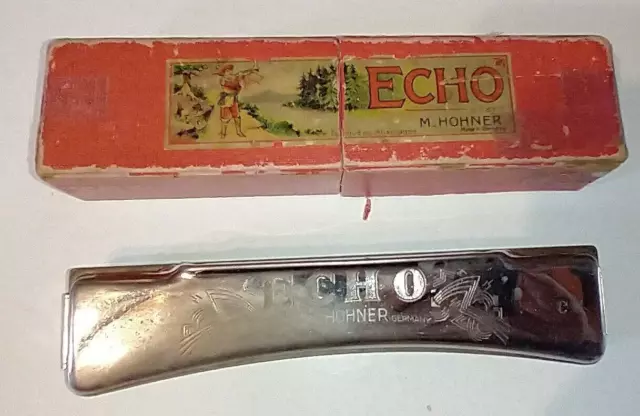 Vintage Harmonica M Hohner Echo Key C Curved Made in Germany Original Box 1937