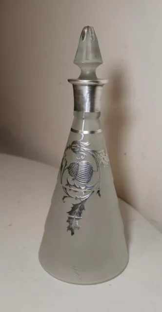 antique sterling silver overlay frosted glass liquor claret decanter bottle