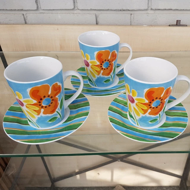 flirt Kaffeebecher mit  Untertassen "Spring" bunt  3 Stück