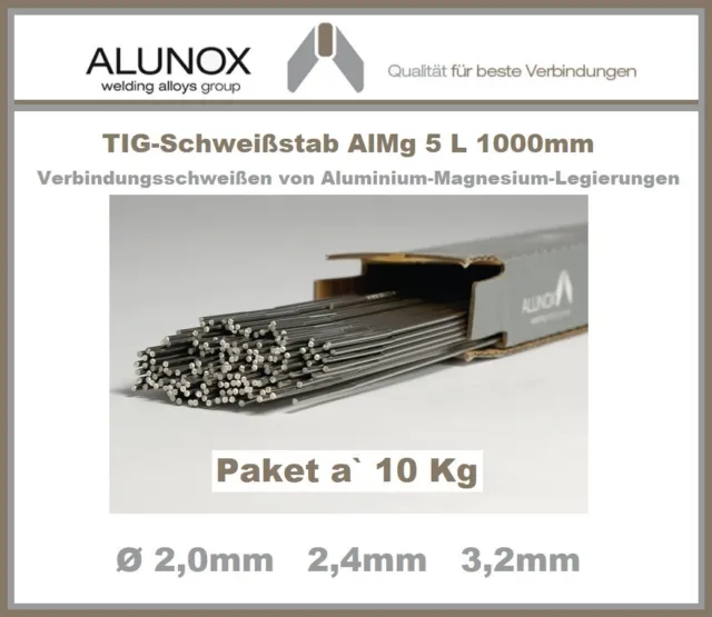 10Kg ALUNOX 1000 mm TIG-Schweißstab AlMg 5 Aluminium Magnesium Ø 2,0 2,4 3,2 mm