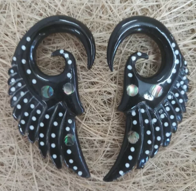 Tribal Horn Ear Gauge Pair Expander Piercing Hook Organic Stretcher Plug Tunnel