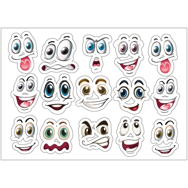 Funny Faces Cartoon Sticker Sheet Decal Faces Wall Self Adhesive Vinyl A4 PS0019