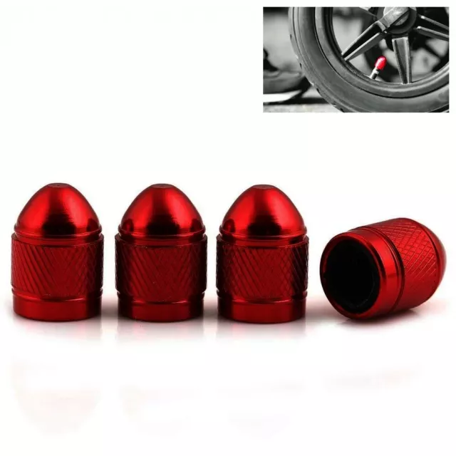 4 New Red Aluminum Metal Valve Air Caps Tire Wheel Stem Car Truck Suv Universal