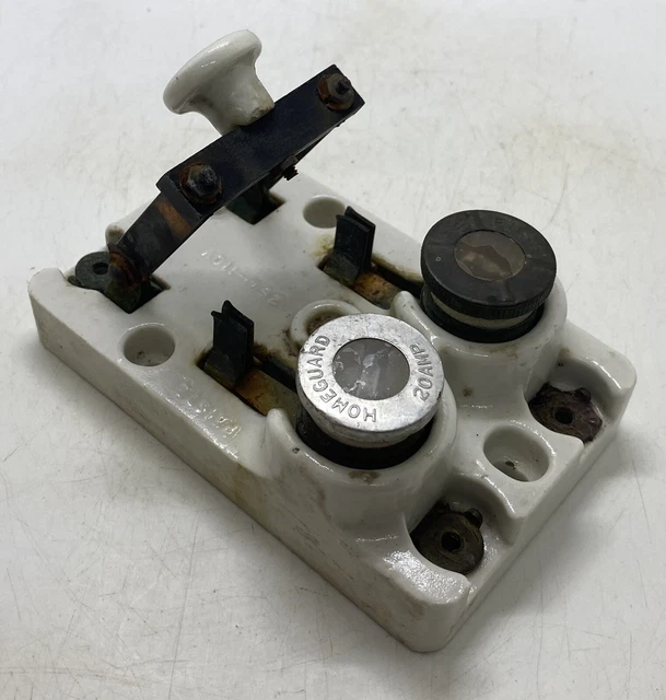 Old Industrial Electrical Light Power Switch Porcelain￼ Knife Plate Steampunk
