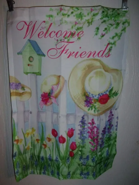 Welcome Friends Hat Birdhouse Garden Flag 12" X 18"  One Sided  *