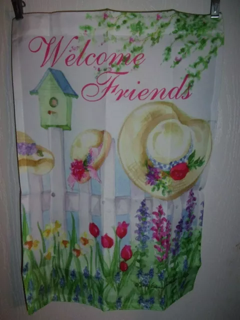 Welcome Friends Hat Birdhouse Garden Flag 12" X 18"  One Sided  *