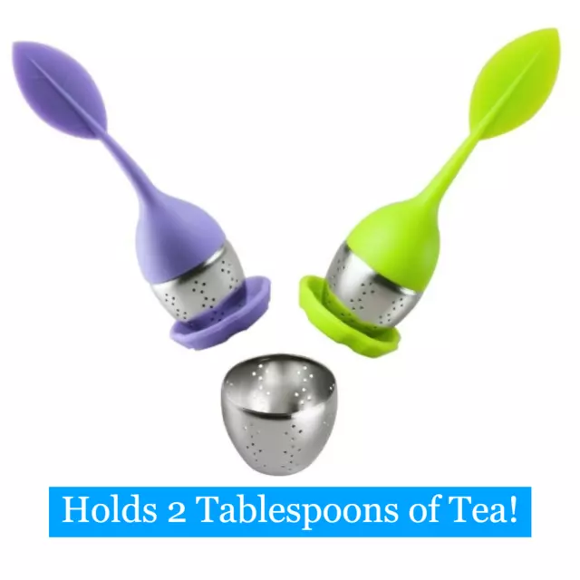 2 Pack Loose Leaf Tea Infuser with Drip Tray Silicone Stainless Steel Cozy Brew 2