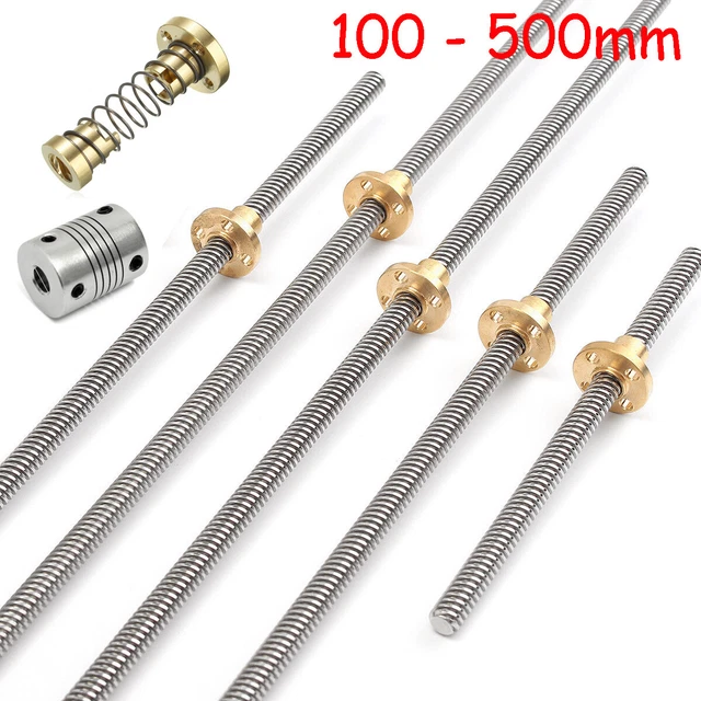 8mm Leadscrew T8*8 Stainless steel screw 2mm pitch lead 8mm Flange Brass Nut
