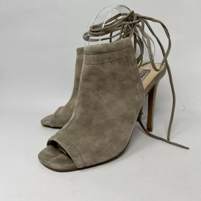Steve Madden Taupe Sophie Sandals Peep Toe, Tie Up Mule Bootie Size 8.5