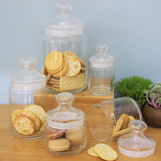 Clear Glass Storage Jars Vintage Kitchen Canister Airtight Lid Food Containers