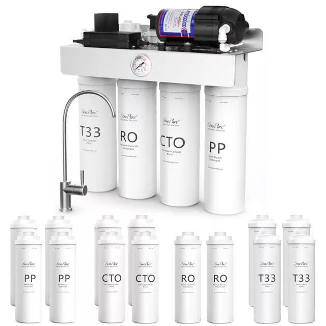 Sistema de filtro de agua RO T1-400GPD ósmosis inversa sin tanque filtro extra 2 años