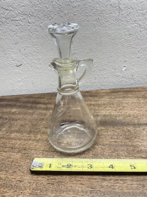 Vintage Clear Hazel Atlas Glass Oil Vinegar Cruet with Glass Stopper