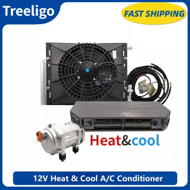 12V Air Conditioner Universal UnderDash Heat&Cooling Electric Compressor AC Kit