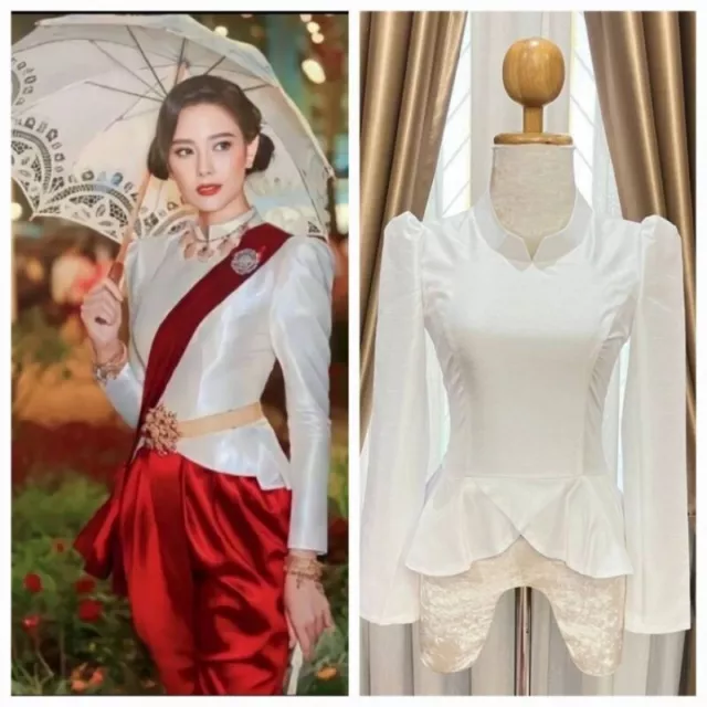 Thai Dress Laos Traditional Costume Lace Cotton Party Blouse Silk Woman Asian