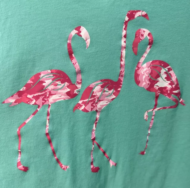 FLAMINGO womens Large V-neck Tshirt Green Sun Bay brand Pink