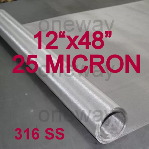 12"x48" ROLL - 25 Micron - Stainless Steel 316 SS Mesh Cloth Screen filter 25u