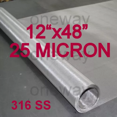 12"x48" ROLL - 25u Micron - Stainless Steel 316 SS Mesh Cloth Screen filter 710