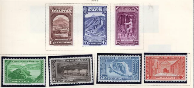 Bolivia Stamp Scott #290-296, Issues of 1943, Set of 7, MLH, SCV$8.90