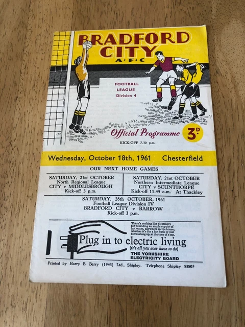 Bradford City v Chesterfield    18th October 1961   Division 4