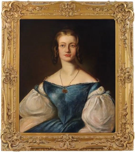 Portrait of a Young Lady Antique Oil Painting 19th Century British School