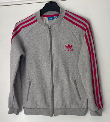 Adidas Originals Grey Pink Stripes Track Jacket Top Zipper Age 11-12 Years TJ1