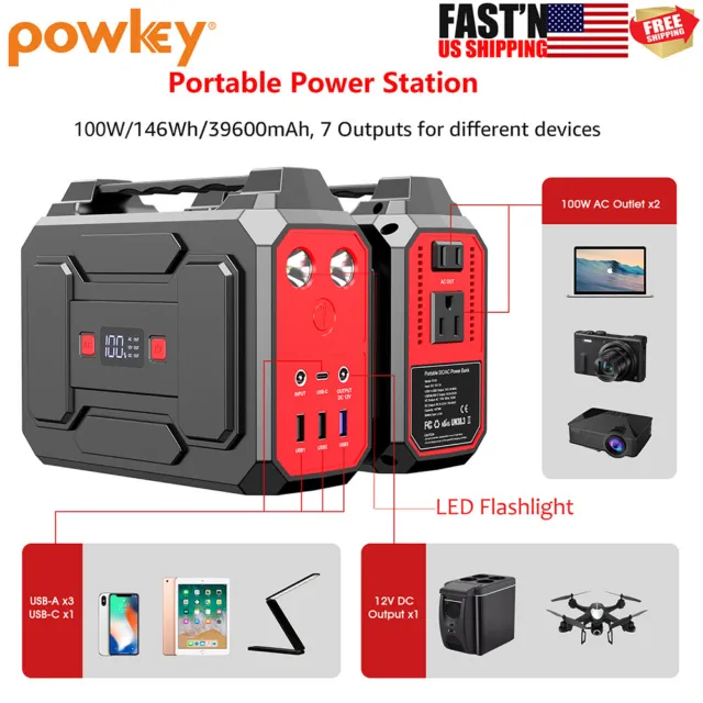 Powkey Portable Power Bank w/ AC Outlet 146Wh/100W Laptop Charger Battery Backup